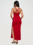 back view of model wearing Princess Polly Wandella Maxi Dress Red Plunger 