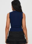 back view of model wearing Princess Polly Suzu Sleeveless Top Navy Sleeveless High Neck 