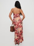 back view of model wearing Princess Polly Fortunata Maxi Dress Floral / Multi Plunger 