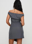 back view of model wearing Princess Polly Horizons Mini Dress Grey Straight Neck 