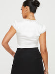 back view of model wearing Princess Polly Vesperea Top White Short Sleeves Plunger 