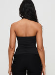 back view of model wearing Princess Polly Azurah Top Black Sleeveless Square Neck 