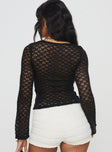 back view of model wearing Princess Polly Eliisie Long Sleeve Top Black Full Sleeves Scoop Neck 