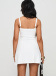 back view of model wearing Princess Polly Baseline Rib Mini Dress White Scoop Neck 