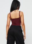 back view of model wearing Princess Polly Je Taime Bodysuit Burgundy Sleeveless Square Neck 