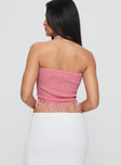 back view of model wearing Princess Polly Kovac Reversible Fringe Tube Top Pink Sleeveless Sweetheart 