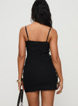 back view of model wearing Princess Polly Granada Mini Dress Black Square Neck 