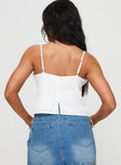 back view of model wearing Princess Polly Lazaro Top White Sleeveless Plunger 