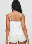 back view of model wearing Princess Polly Trapeze Strapless Top White Sleeveless Square Neck 