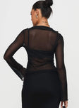 back view of model wearing Princess Polly Thalassia Long Sleeve Top Black Full Sleeves Plunger 