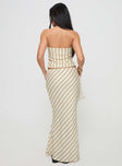 back view of model wearing Princess Polly Mercer Linen Blend Maxi Skirt Cream 