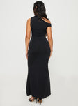 back view of model wearing Princess Polly Beller Maxi Dress Black Asymmetric Neckline 