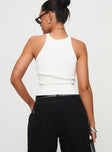 back view of model wearing Princess Polly Ishita Knit Top White Sleeveless Crew Neck 