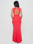 back view of model wearing Princess Polly Bourne Maxi Dress Red Crew Neck 