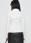 back view of model wearing Princess Polly Fleiry Long Sleeve Top White Full Sleeves V-Neck 