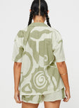 Front view of model wearing  front Princess Polly Half Sleeves Crew Neck  Sea Shirt Green / Cream