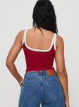 back view of model wearing Princess Polly Astrea Bodysuit Red / White Sleeveless 