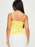 back view of model wearing Princess Polly Juliana Top Yellow Sleeveless V-Neck 