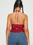 back view of model wearing Princess Polly Chantria Top Red Sleeveless Plunger 