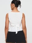 back view of model wearing Princess Polly Cappucino Lace Trim Top White Sleeveless Plunger 