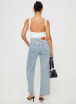 back view of model wearing Princess Polly Fawcett Jeans Light Wash Denim Tall High Waisted 