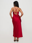 back view of model wearing Princess Polly Treasure Bias Cut Maxi Dress Red V-Neck 