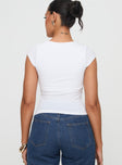 back view of model wearing Princess Polly Gatler Top White Short Sleeves V-Neck 