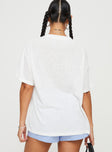 back view of model wearing Princess Polly Larry Lobster Oversized Tee White Half Sleeves Crew Neck 