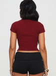 back view of model wearing Princess Polly Baseline Rib Tee One Zero Red Short Sleeves Crew Neck 