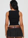 back view of model wearing Princess Polly Baseline Square Neck Rib Tank Top Black Sleeveless Square Neck 