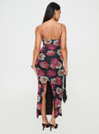 back view of model wearing Princess Polly Auley Maxi Dress Multi / Red Floral Cowl Neck 