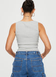 back view of model wearing Princess Polly Sixteen Tank Top Grey Sleeveless Scoop Neck 