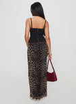 back view of model wearing Princess Polly Ergo Maxi Skirt Leopard Tall Maxi 