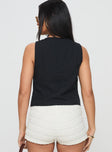 back view of model wearing Princess Polly Awakening Tie Front Top Black Sleeveless Plunger 