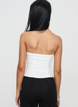 back view of model wearing Princess Polly Flounce Strapless Top White Sleeveless straight 