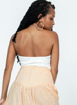 back view of model wearing Princess Polly Rubio Strapless Bodysuit White Sleeveless Sweetheart 