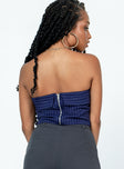 back view of model wearing Princess Polly Sebastian Strapless Top Navy Sleeveless Square Neck 