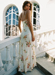 back view of model wearing Princess Polly Lauraline Maxi Dress Cream / Floral Plunger 