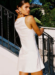 back view of model wearing Princess Polly Moiselle Embroidered Bias Mini Dress Ivory Plunger 