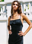 front view of model wearing Princess Polly Estrellas Lace Maxi Dress Black Square Neck 