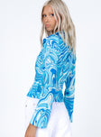 back view of model wearing Princess Polly Anni Shirt Blue Swirl 