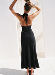 Front view of model wearing  front Princess Polly Plunger  Salone Linen Halter Maxi Dress Black