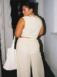 back view of model wearing Princess Polly Grazia Pants Cream / Red Curve 