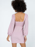 back view of model wearing Princess Polly Zoella Long Sleeve Mini Dress Pink 