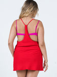 back view of model wearing Princess Polly Foster Cut Out Mini Dress Pink / Red 