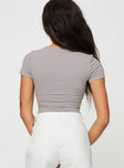 back view of model wearing Princess Polly Attice Bodysuit Soot Short Sleeves Crew Neck 