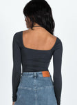 back view of model wearing Princess Polly Calissa Long Sleeve Bodysuit Black Full Sleeves V-Neck 