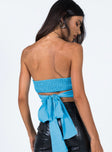 back view of model wearing Princess Polly Lorrin Top Blue 