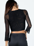 back view of model wearing Princess Polly Irving Long Sleeve Top Black 