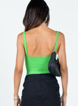 back view of model wearing Princess Polly Applegate Bodysuit Green Sleeveless Sweetheart 